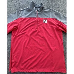 Mizuno‎ Performance Pullover Men's Large Red Gray M Logo 1/4 Zip Short Sleeve